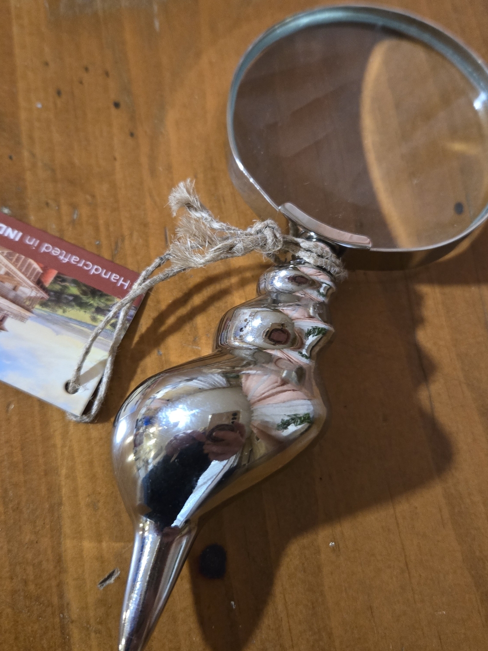 Silver Glass Teardrop Ornament with Twine Loop - Home Accents